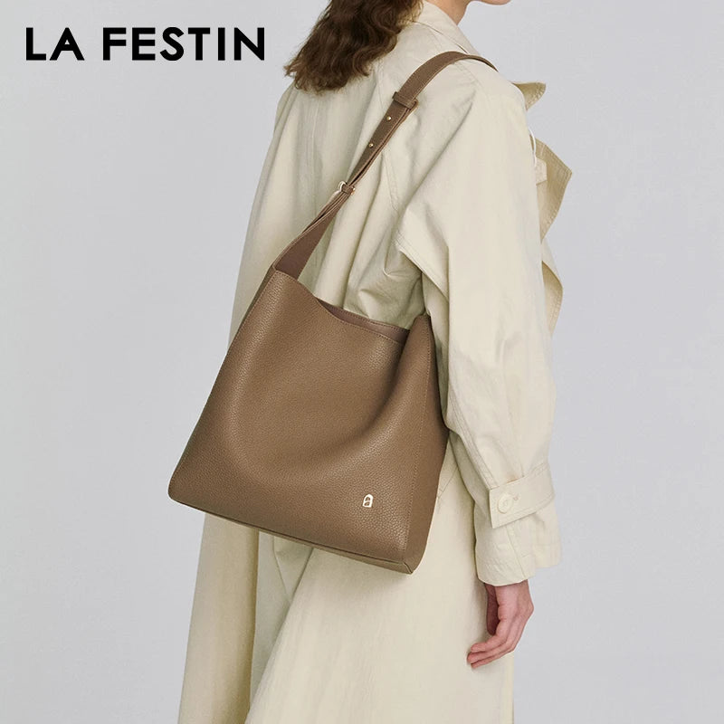 LA FESTIN Leather Bucket Crossbody Bag