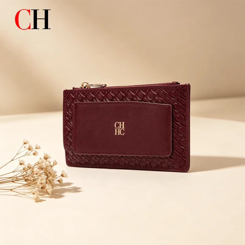 Embossed PU Leather Card Holder Zipper Coin Purse Slim
