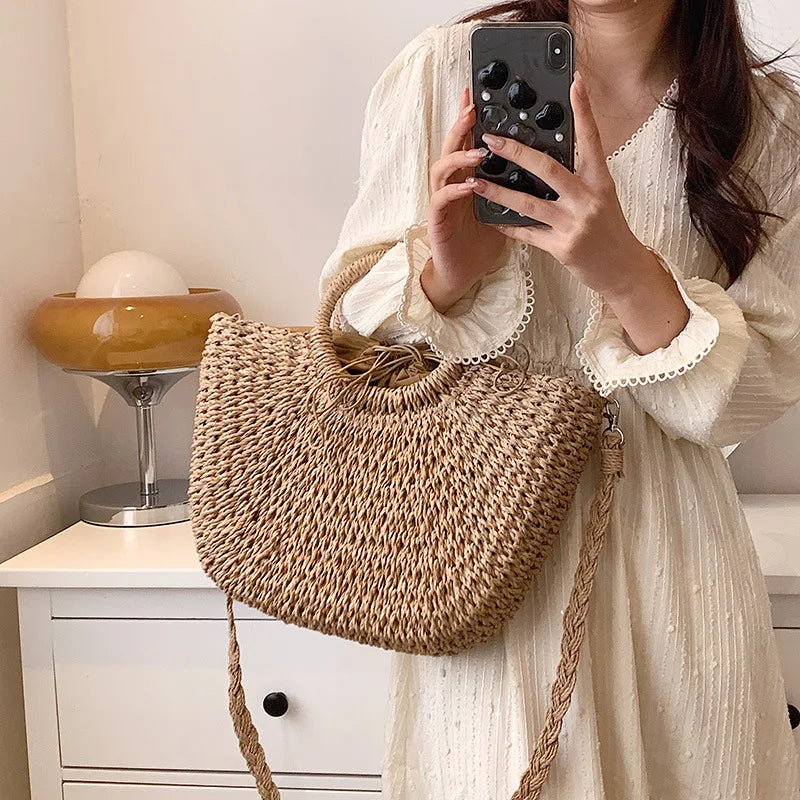 Handwoven Straw Beach Tote Bag