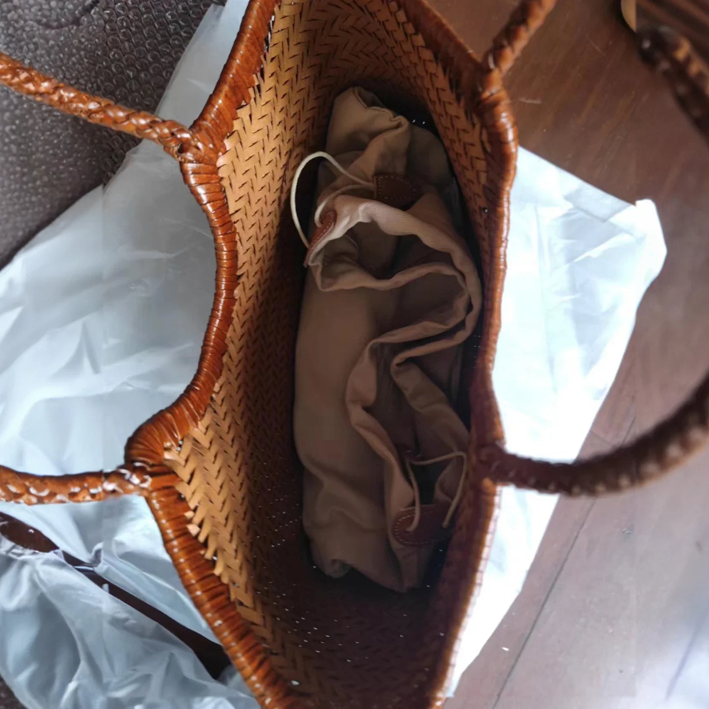 Genuine Leather Woven Tote Bag