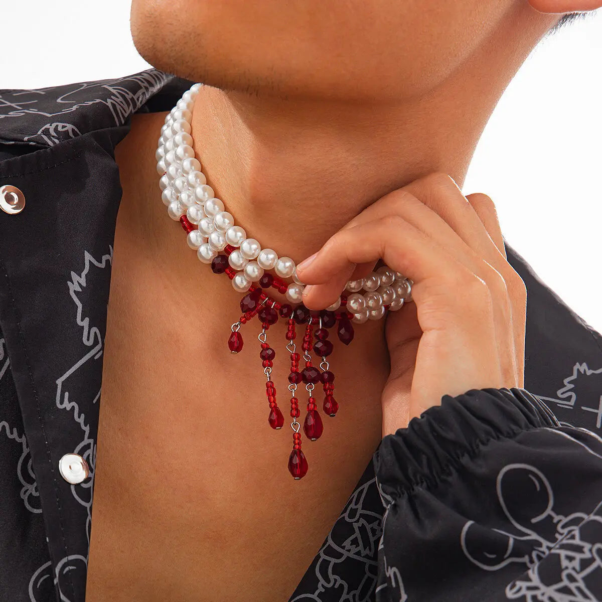 Gothic Pearl Tassel Choker Necklace