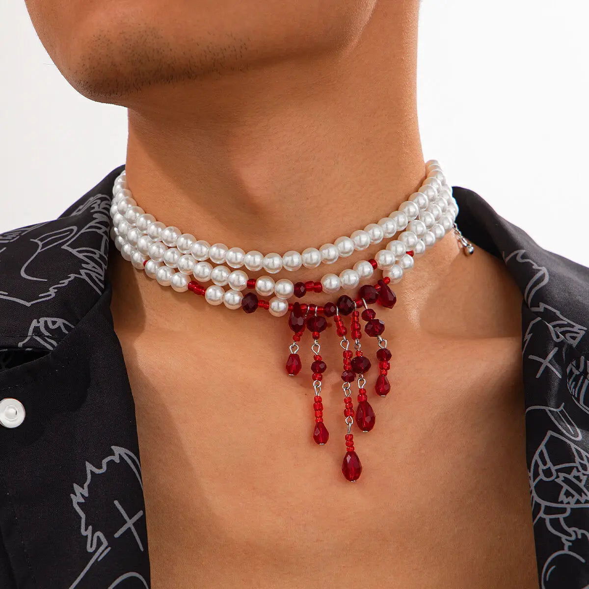 Gothic Pearl Tassel Choker Necklace