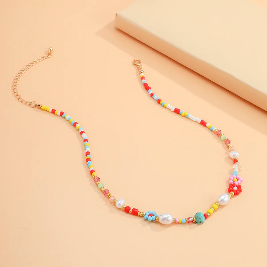 Colorful Flower Pearl Choker