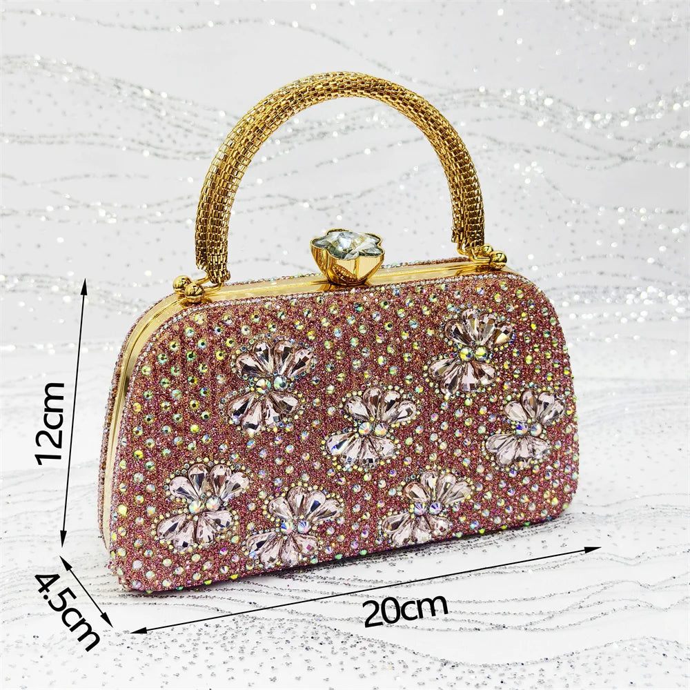 Gold Pointed Toe Rhinestone Heels & Bag Set, Sparkly