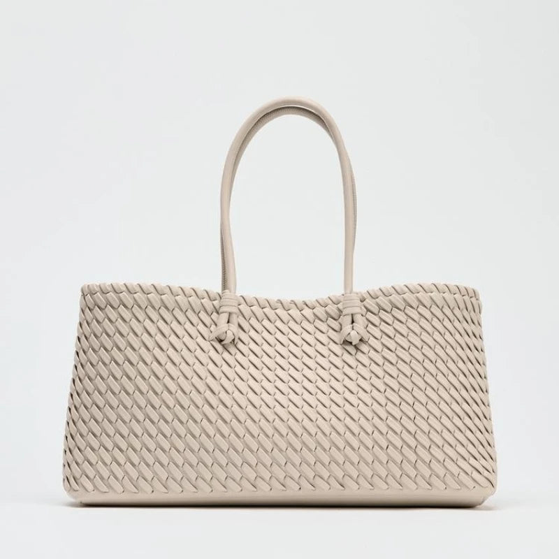 Elongated Woven Shopper Tote Bag for Women
