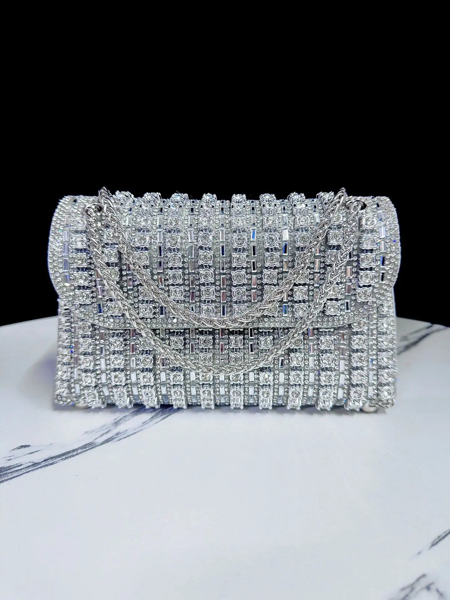 Full Rhinestone Evening Clutch Bag Luxury Leather Chain Handbag