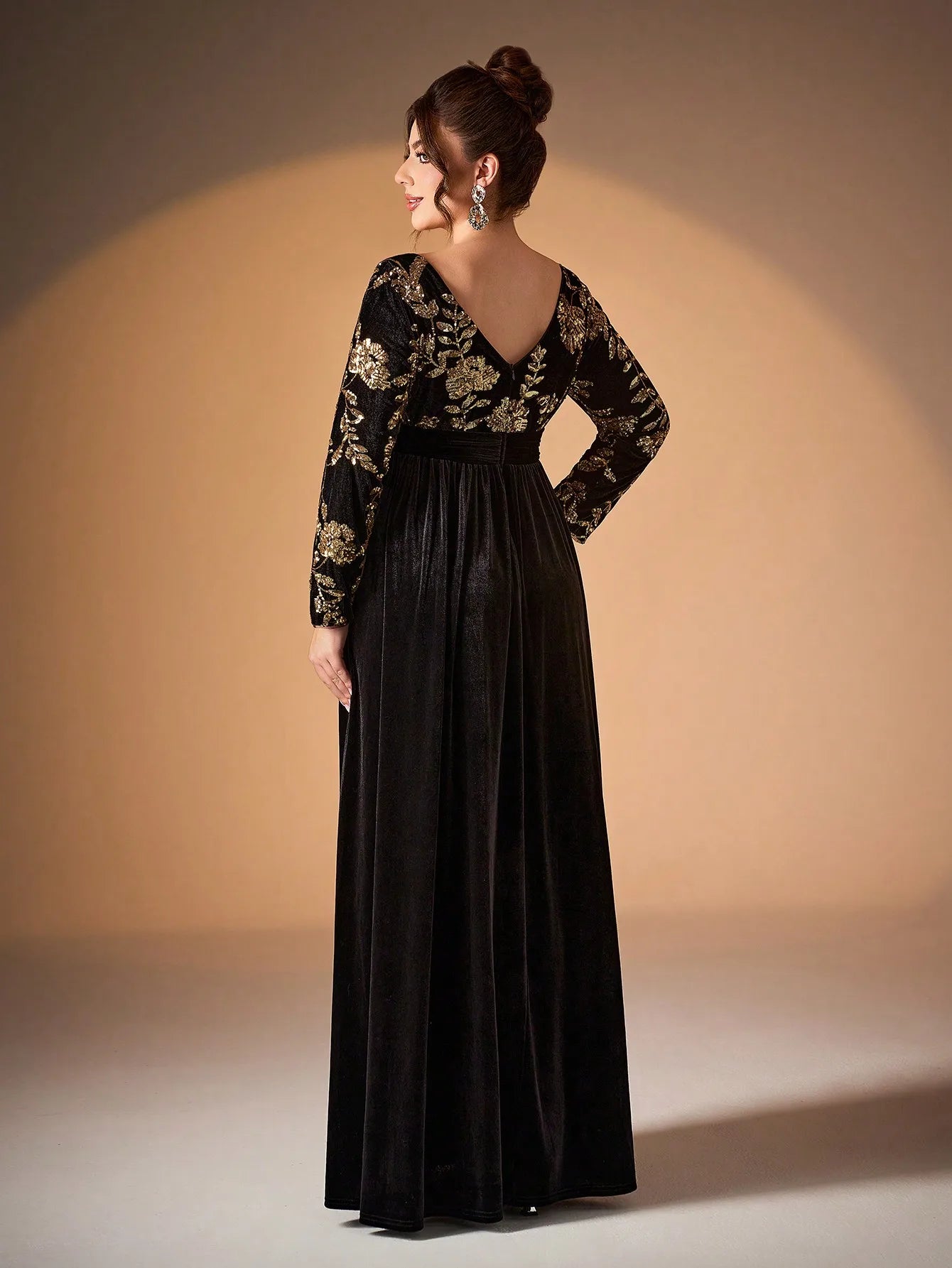 Long Sleeve Velvet Sequin Maxi Dress