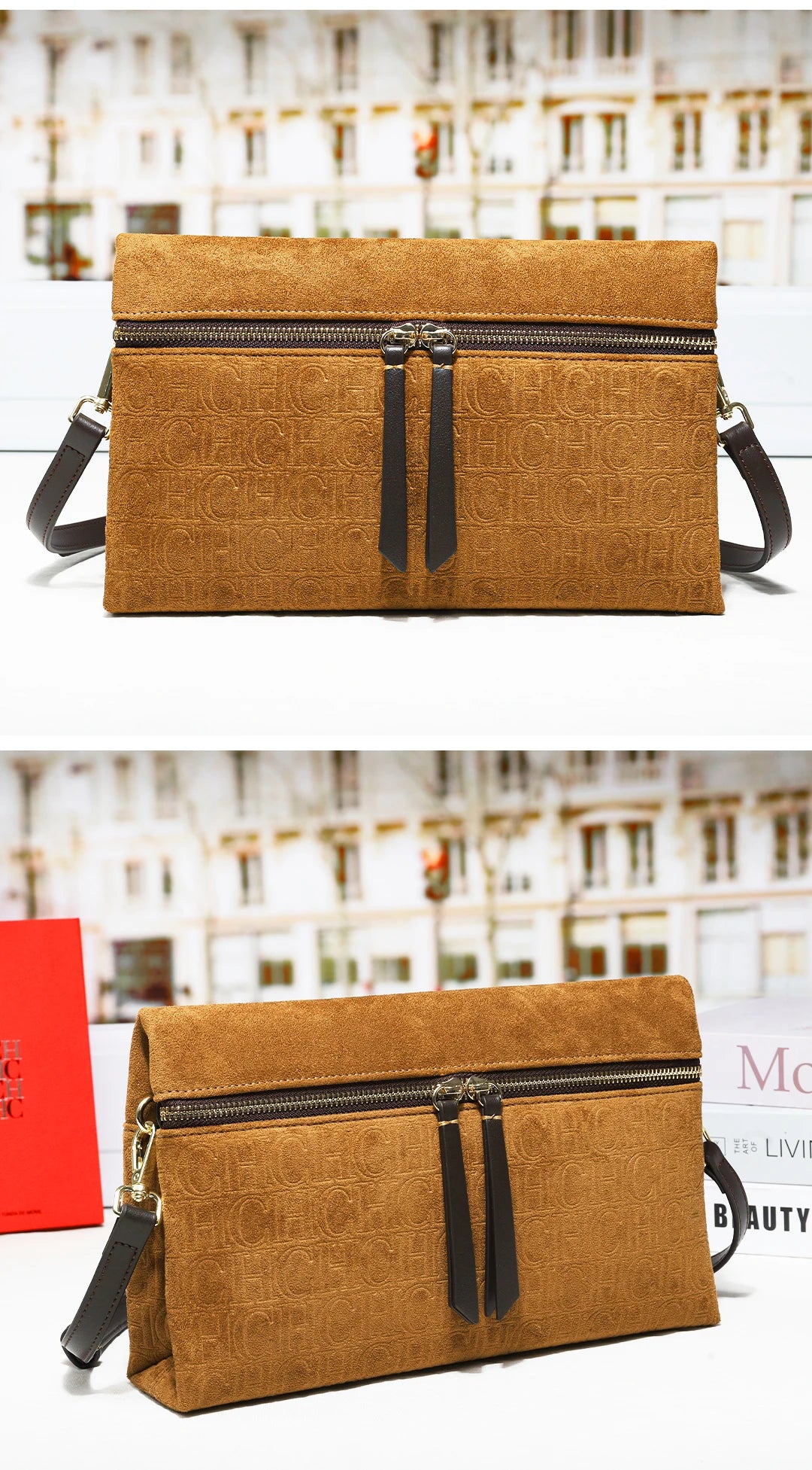 Suede Shoulder Bag Embossed Crossbody Clutch Luxury Designer Handbag