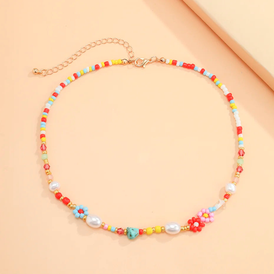 Colorful Flower Pearl Choker