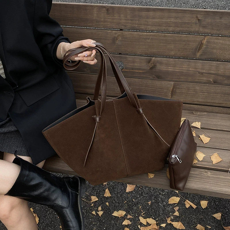 Suede Wing Tote Shoulder Bag