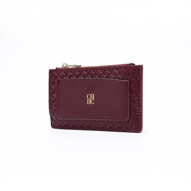 Embossed PU Leather Card Holder Zipper Coin Purse Slim