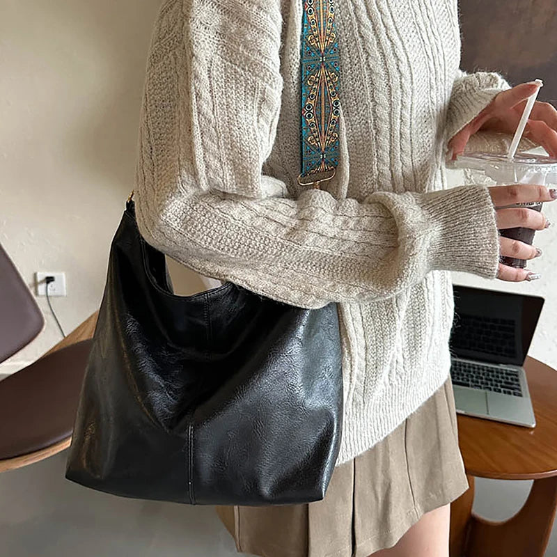 Wide Geometric Strap Shoulder Bag Large Capacity Crossbody Bags,Retro