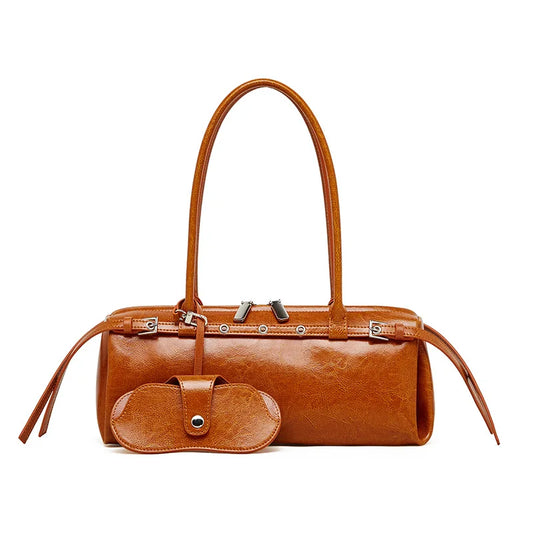 Vintage Cowhide Leather Long Shoulder Bag