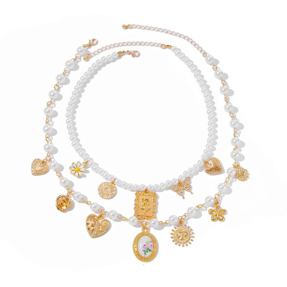 Butterfly Heart Pearl Necklace Set