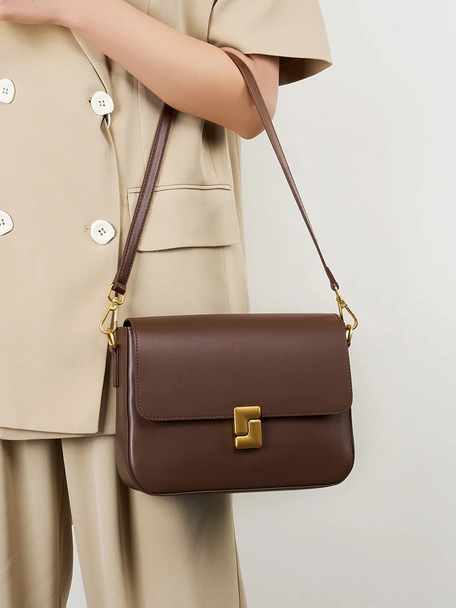 Genuine Cowhide Leather Small Square Crossbody Bag 2026