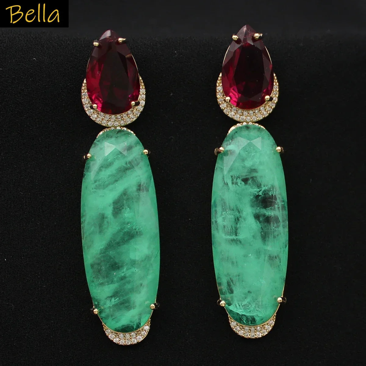 Colorful Purple Green Dangle Earrings for Women Luxury Jewelry Wedding Evening Party Big Drop Earrings Elegant Female Gift