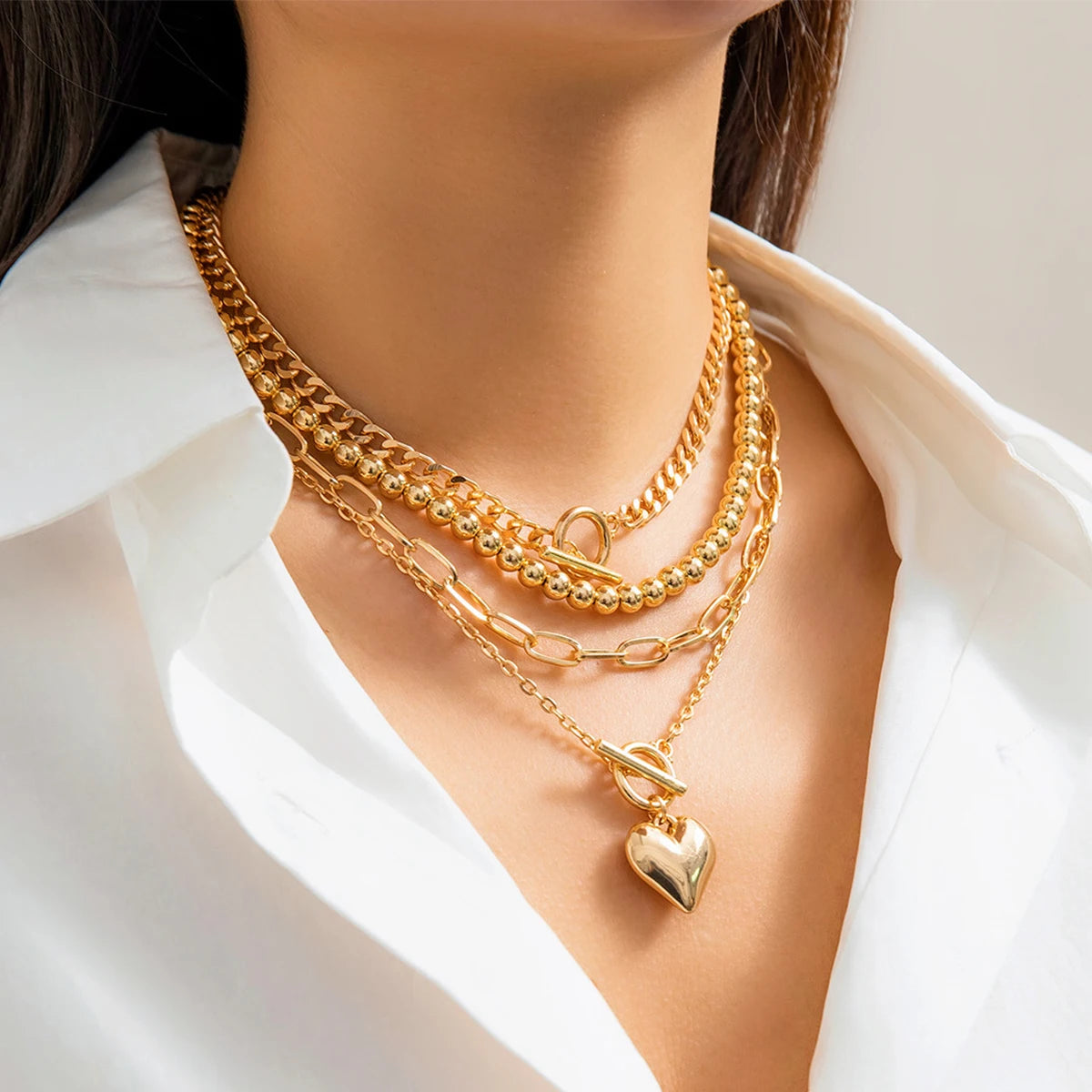 Heart Pendant Layered Necklace Set