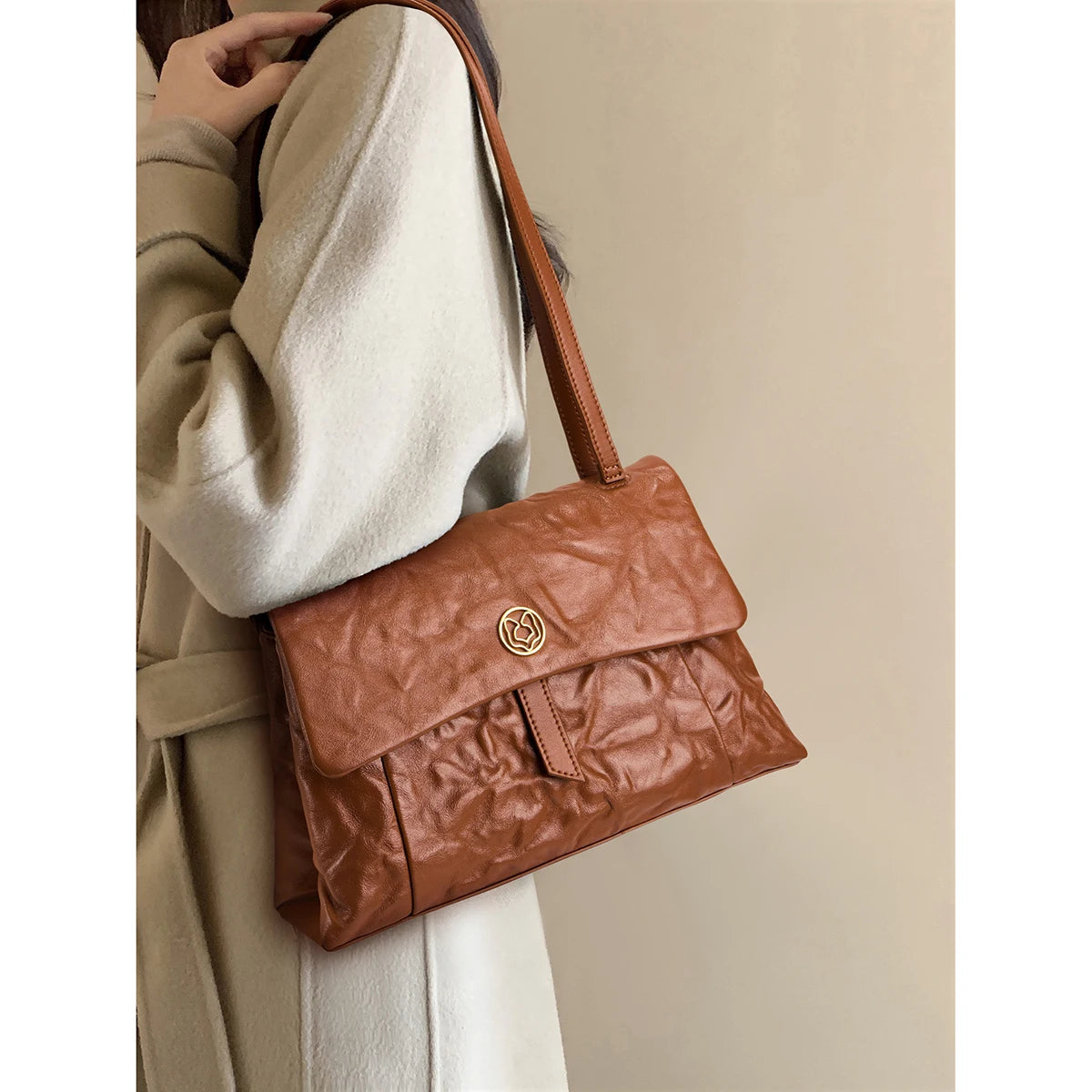 FOXER Soft Leather Flap Shoulder Bag