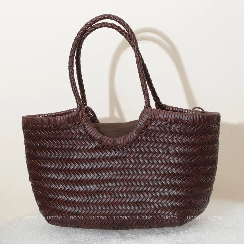 Genuine Leather Woven Tote Bag