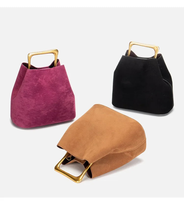 Velvet Metal Handle Clutch Bag