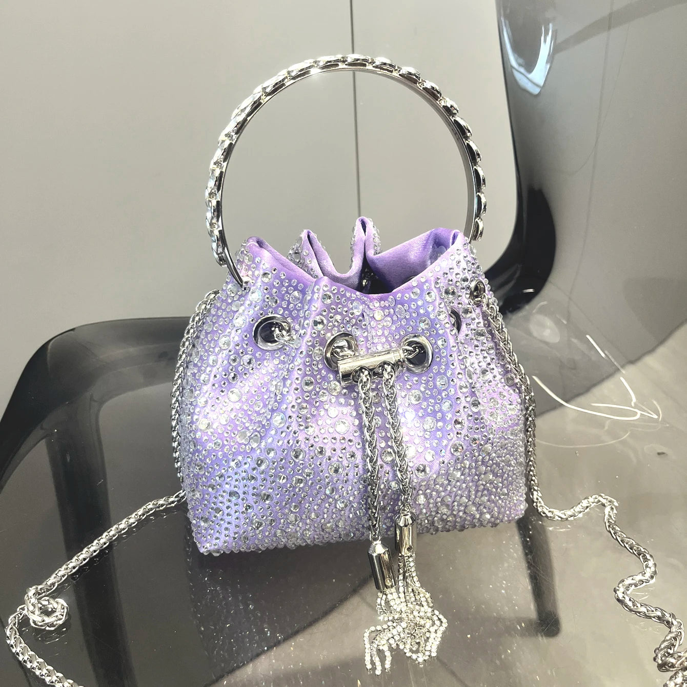 Crystal Handle Evening Clutch Bag