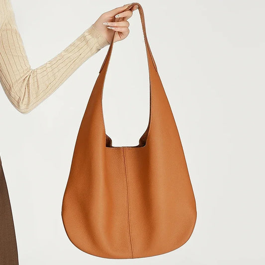 Genuine Cowhide Slouchy Hobo Tote Bag