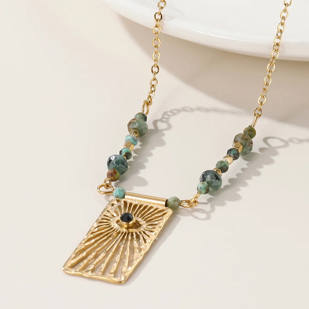 Turquoise Eye Bead & Chain Necklace