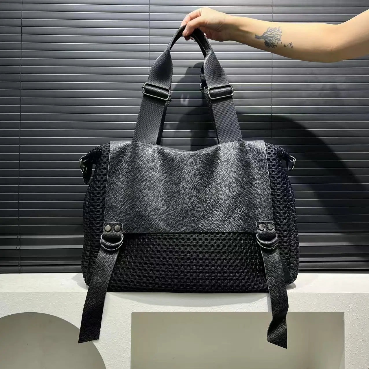 Large Mesh Tote Crossbody Bag