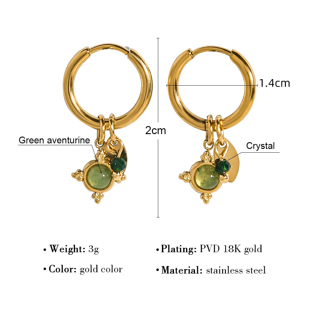 Green Stone Charm Hoop Earrings