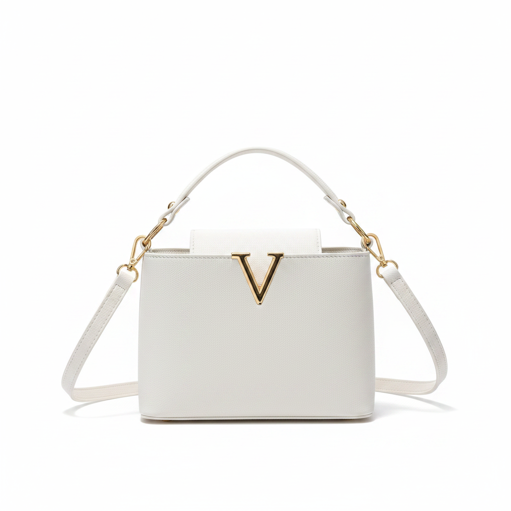 V-Shaped PU Leather Bucket Bag