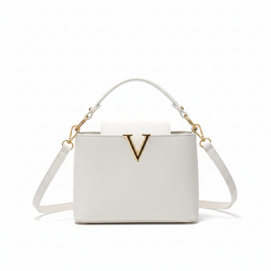 V-Shaped PU Leather Bucket Bag