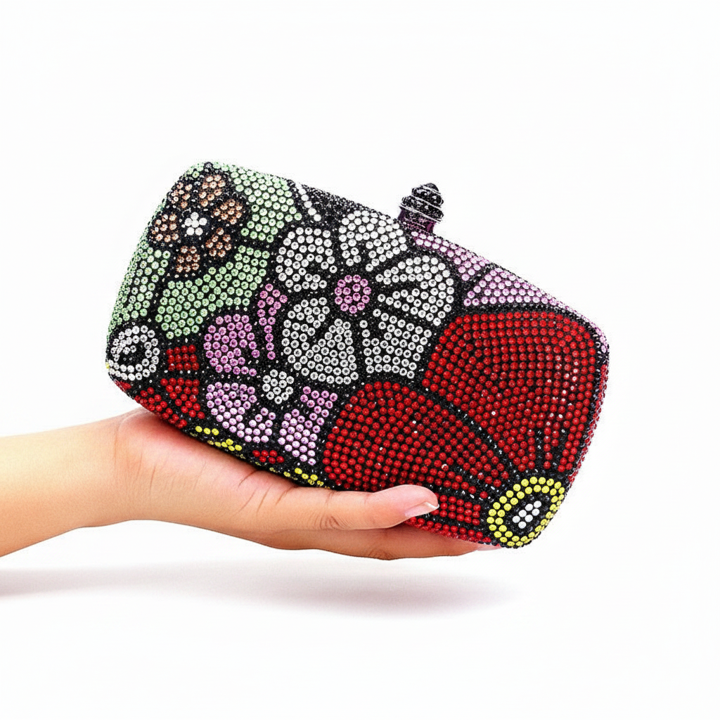 Floral Rhinestone Evening Clutch Bag