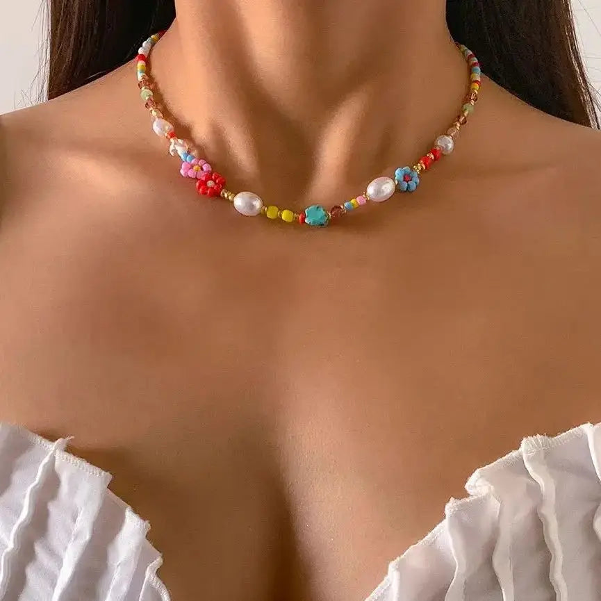 Colorful Flower Pearl Choker