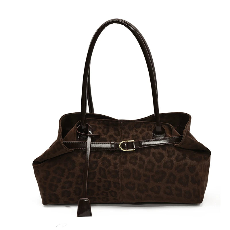 Leopard print PU leather tote bag.