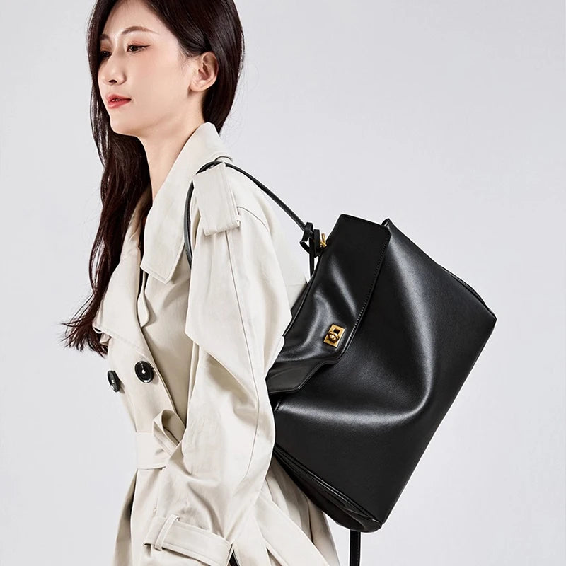Leather Top Handle Tote Bag