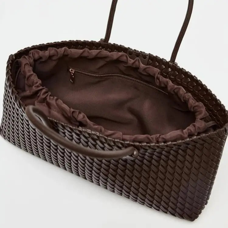 Elongated Woven Shopper Tote Bag for Women