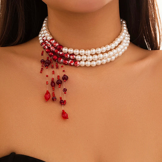 Gothic Red Crystal Tassel Necklace