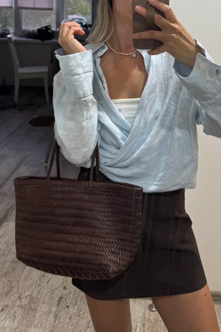 Genuine Leather Woven Tote Bag