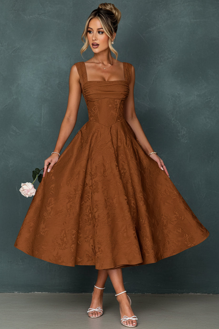 Cap Sleeve Jacquard Prom Dresses for Teens Floral Satin