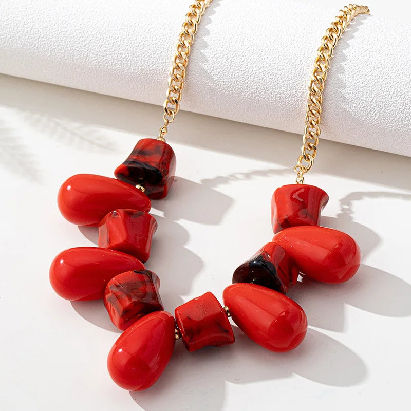 Red Droplet Statement Necklace