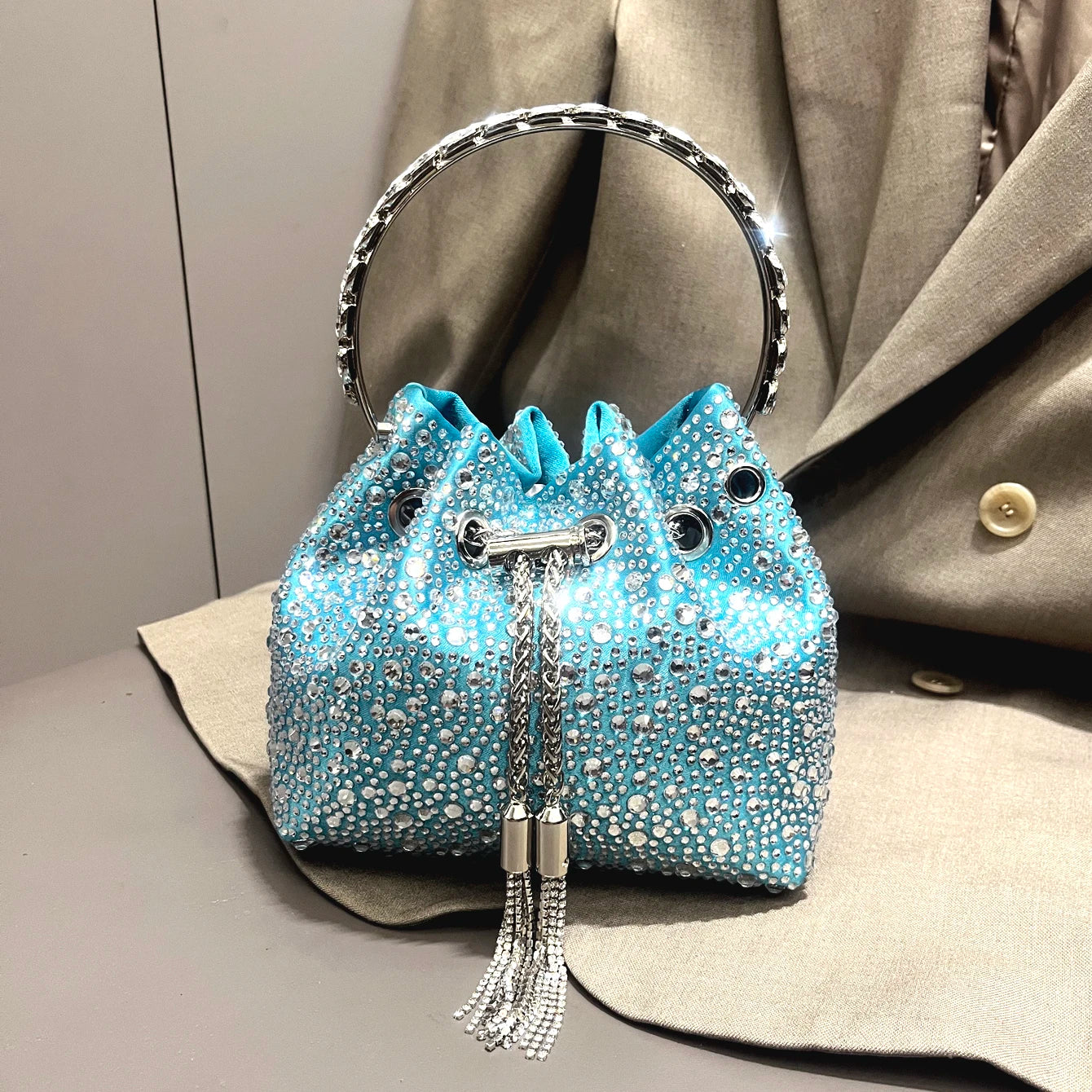Crystal Handle Evening Clutch Bag