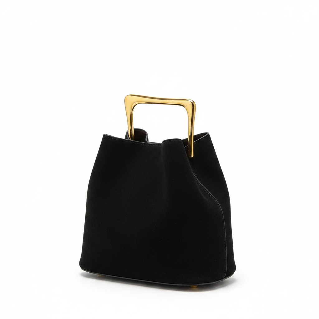 Velvet Metal Handle Clutch Bag