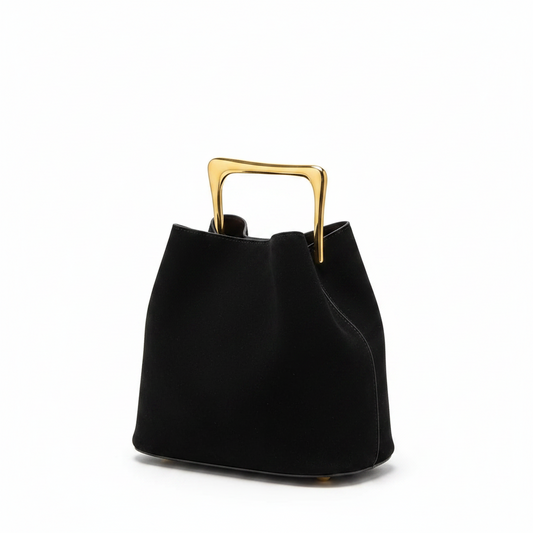 Velvet Metal Handle Clutch Bag