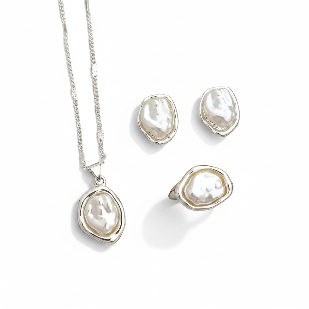 Baroque Pearl Necklace, Cuff & Ring Set