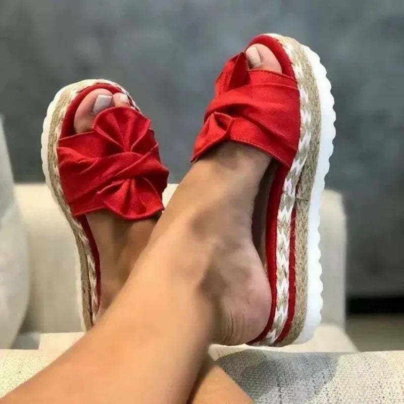 Bowknot Weave Sandals Wedge Bottom Casual Comfy No Slip