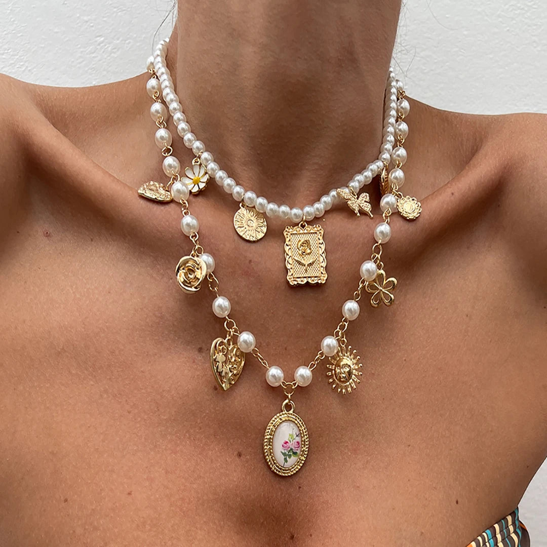 Butterfly Heart Pearl Necklace Set
