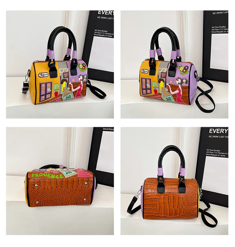 PU Personality Stylish Shoulder Bags Design Patchwork Zipper Bags