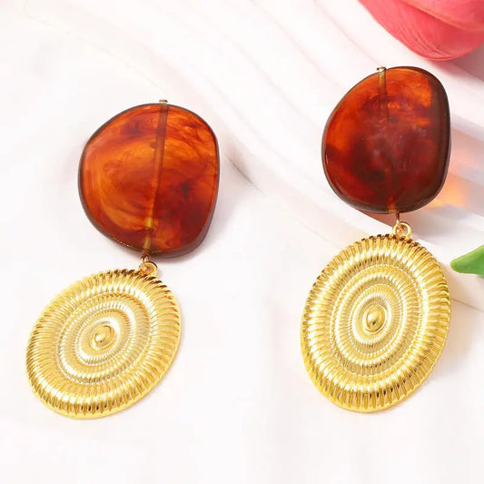 Irregular Geometric Resin Pendant Earrings for Women Ladies Temperament Vintage Metal Shell Drop Earrings Jewelry Accessories