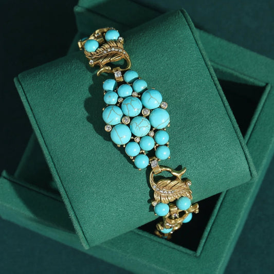 Vintage Turquoise Leaf Charm Bracelet