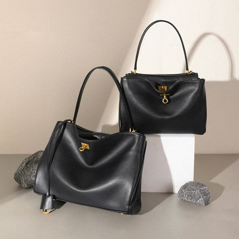 Leather Top Handle Tote Bag
